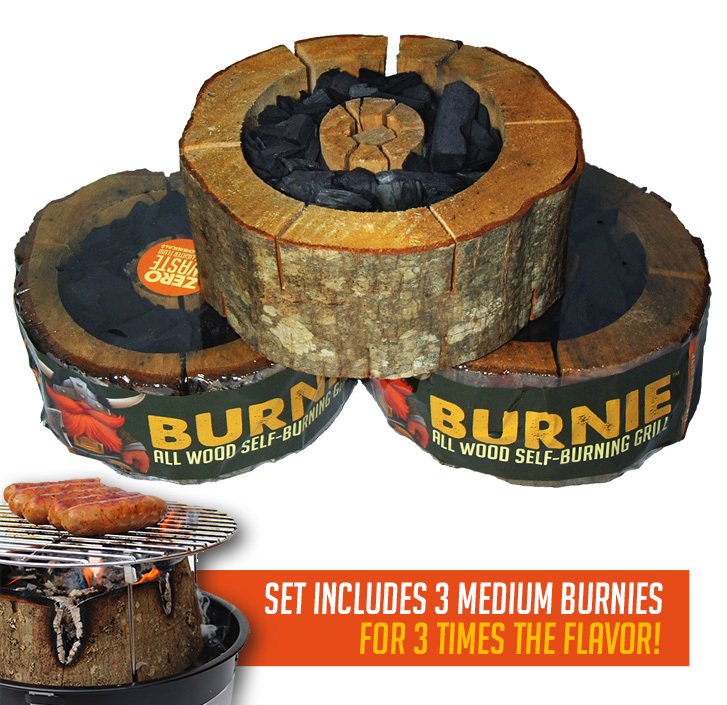 Medium Burnie Grills take only 20 minutes to heat up and last approximately 1.5 hours.